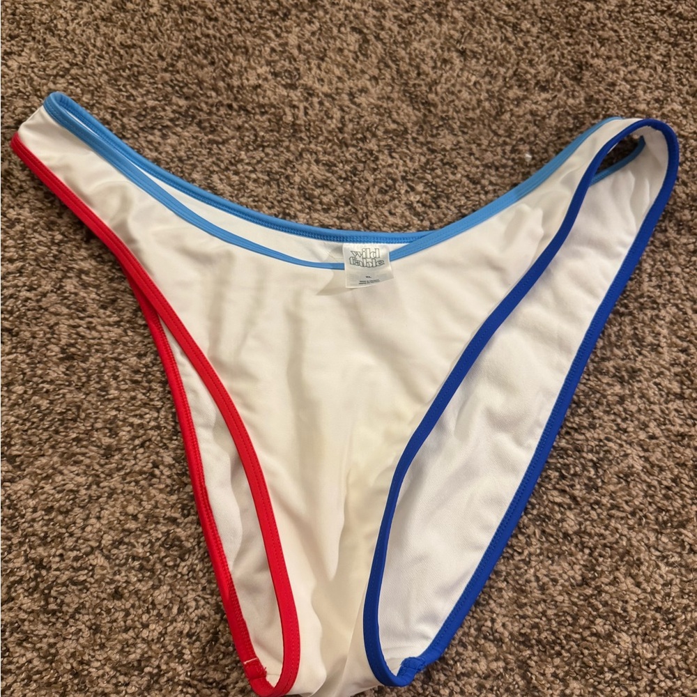 Wild Fable White and Red Bikini Bottom High-Cut Swim